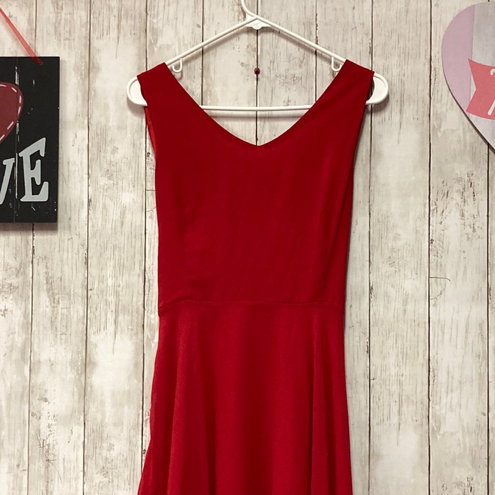 Elegant Red Sleeveless V Neck A-Line Dress